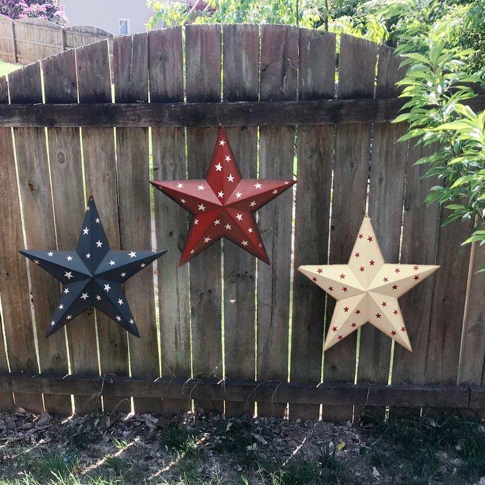 Metal Star Wall Decor American Patriotic 3D Barn Stars Set of 3 Wall Art Decor