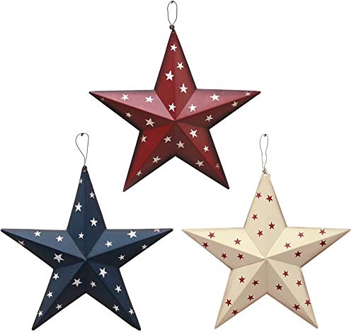 Metal Star Wall Decor American Patriotic 3D Barn Stars Set of 3 Wall Art Decor