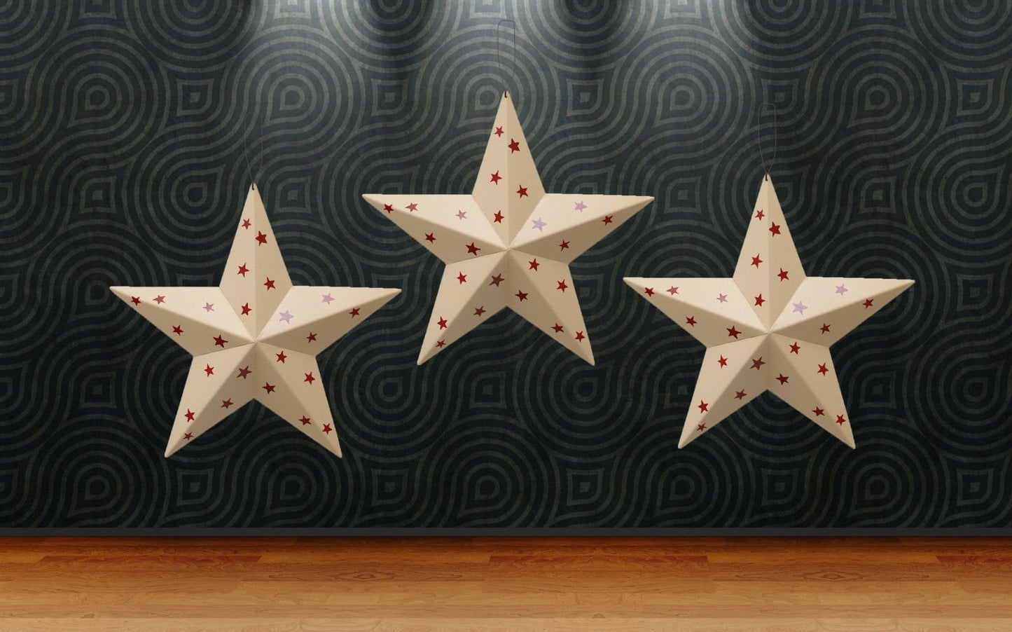 Metal Star Wall Decor American Patriotic 3D Barn Stars Set of 3 Wall Art Decor