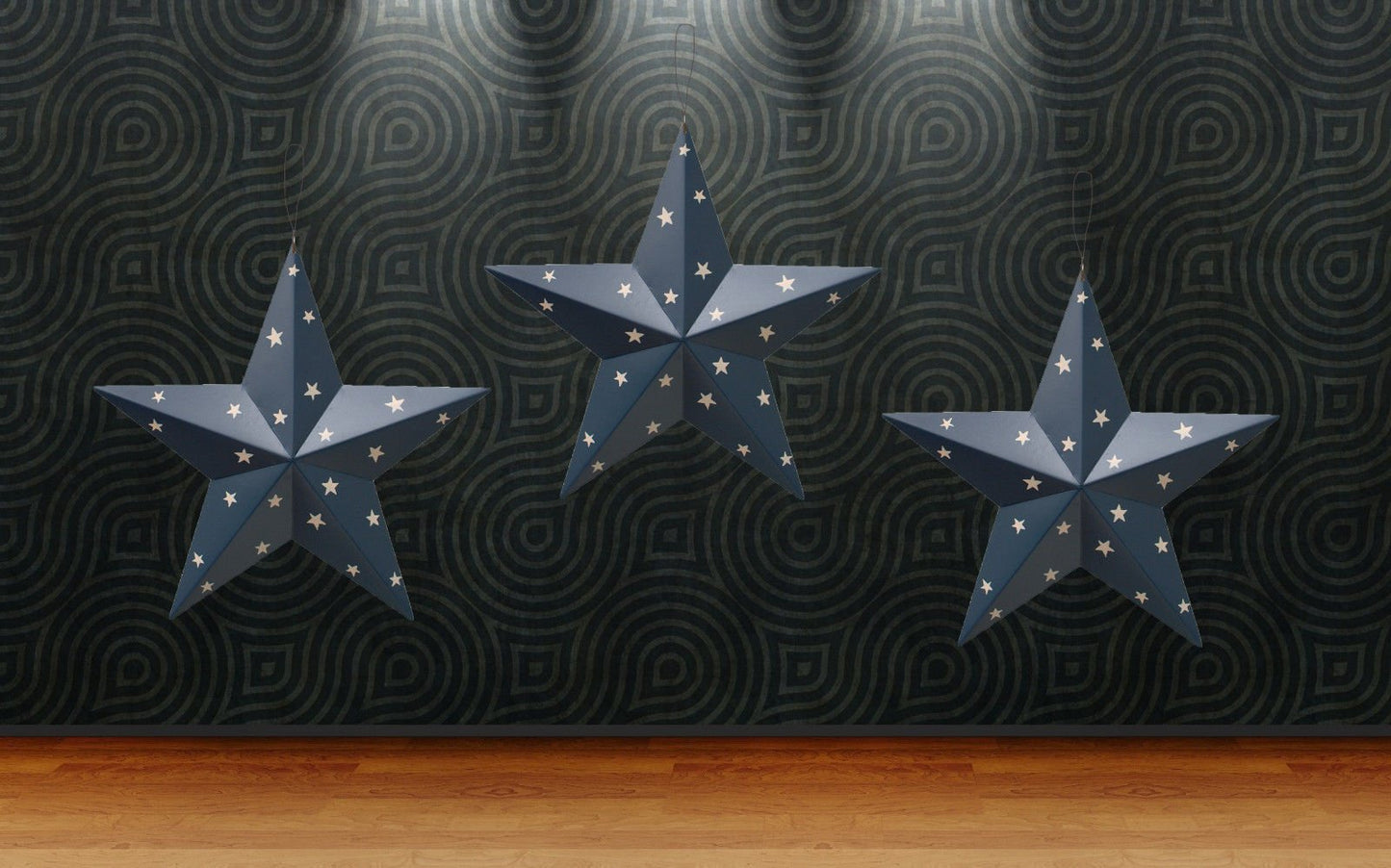 Metal Star Wall Decor American Patriotic 3D Barn Stars Set of 3 Wall Art Decor