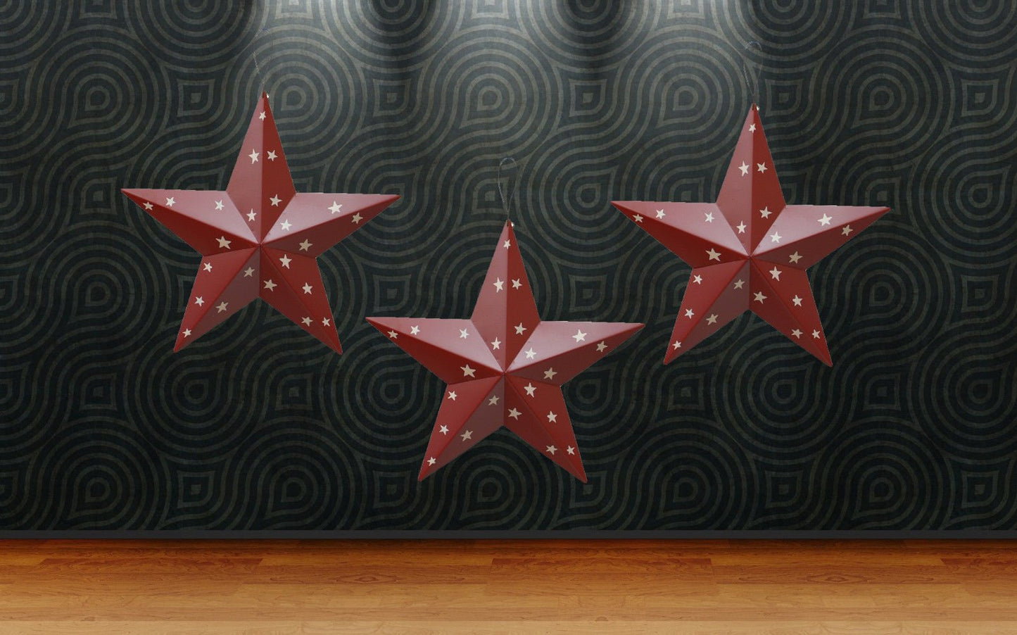 Metal Star Wall Decor American Patriotic 3D Barn Stars Set of 3 Wall Art Decor