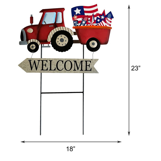Vintage Metal Truck Yard Stake with Seasonal Sign Loads Metal Easter Welcome Sign for Outdoor Merry Christmas 4th of July Fall Harvest Spring Easter Garden Lawn Pathway Decor